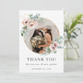 シックな赤面フローラポピー緑結婚の写真 サンキューカード (スタンド正面)