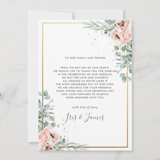 シックな赤面フローラポピー緑結婚の写真 サンキューカード (裏面)