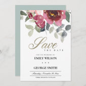 シックな赤面ブルゴーニュバラフローラは日付カードを保存 サンキューカード (正面/裏面)