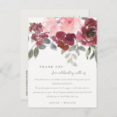 シックな赤面ブルゴーニュバラ結婚フローラサンキュー 案内ポストカード (正面/裏面)