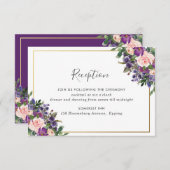 シックな赤面プラムパープルフローラウェディングレセプション エンクロージャーカード (正面/裏面)
