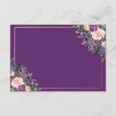 シックな赤面プラムパープルフローラウェディングレセプション エンクロージャーカード (裏面)