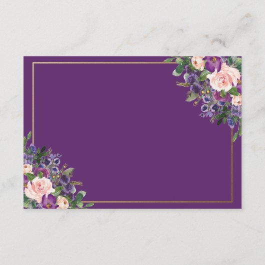 シックな赤面プラムパープルフローラウェディングレセプション エンクロージャーカード (裏面)