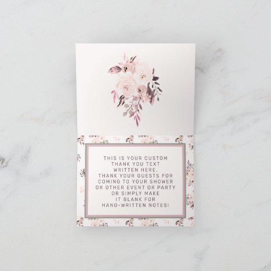 シックな赤面&クリームフローラベビーシャワーありがとう ノートカード (内部)