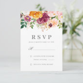 シックな赤面&ブルガンディウォーターカラーフローラ結婚ズ 出欠カード (スタンド正面)