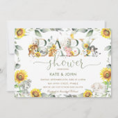 シックな農業動物ひまわり緑の赤ちゃんシャワー 招待状 (正面)