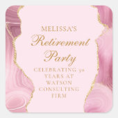 シックな退職パーティーピンク金ゴールドアゲートカスタムト スクエアシール (正面)