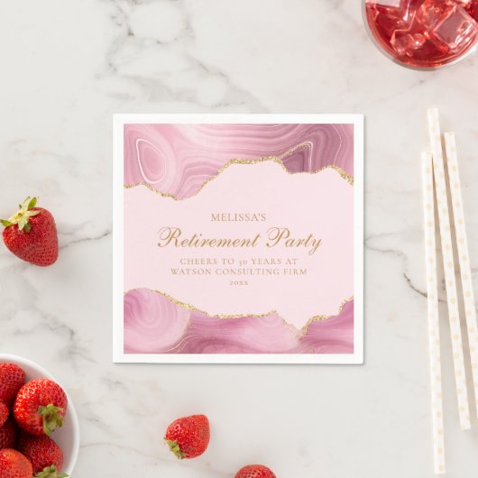 シックな退職パーティーピンク金ゴールドアゲートカスタムト スタンダードカクテルナプキン (インサイチュ)