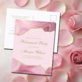 シックな退職パーティーピンク金ゴールドアゲート インビテーションポストカード