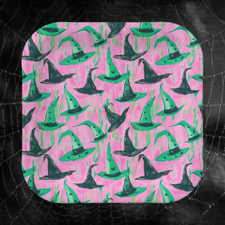 シックな邪悪な魔女帽子の緑と黒 ペーパープレート