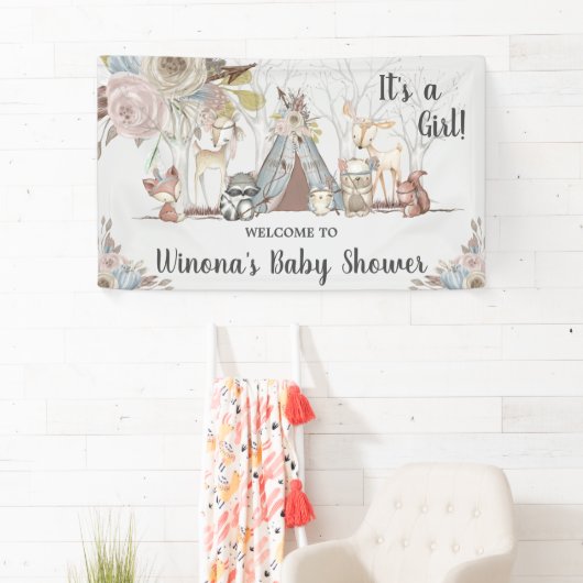 シックな部族の森林の動物の赤ちゃんシャワー背景 横断幕 (インサイチュ)