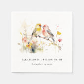 シックな野生の植物水の色ラブバード結婚ズ スタンダードカクテルナプキン (正面)