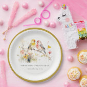 シックな野生の植物水の色ラブバード結婚ズ ペーパープレート (パーティー)