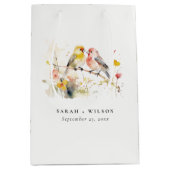 シックな野生の植物水の色ラブバード結婚ズ ミディアムペーパーバッグ (正面)