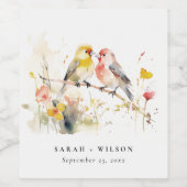 シックな野生の植物水の色ラブバード結婚ズ ワインラベル (シングルラベル)