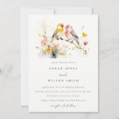 シックな野生の植物水の色ラブバード結婚ズ 招待状 (正面)