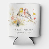 シックな野生の植物水の色ラブバード結婚ズ 缶クーラー (正面)