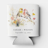 シックな野生の植物水の色ラブバード結婚ズ 缶クーラー (裏面)