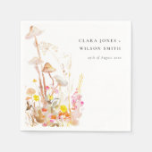 シックな野生の花キノコ秋の植物結婚式 スタンダードカクテルナプキン (正面)