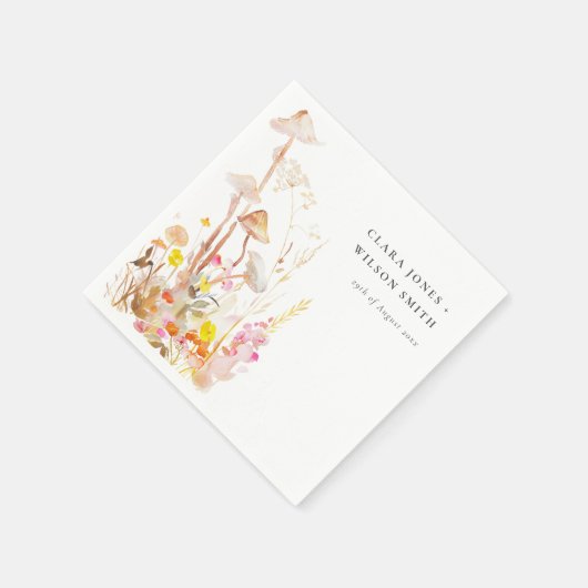 シックな野生の花キノコ秋の植物結婚式 スタンダードカクテルナプキン (角)