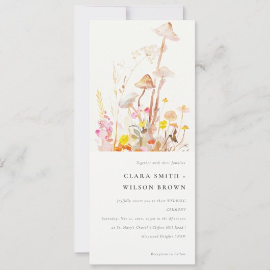 シックな野生の花キノコ秋の植物結婚式 招待状 (正面)