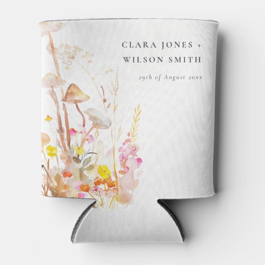 シックな野生の花キノコ秋の植物結婚式 缶クーラー (正面)