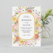 シックな野生の花フローラ水彩金ゴールド 箔招待状 (立ち正面)