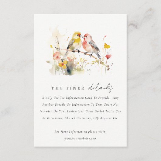 シックな野生植物性ラブバード結婚ズ詳細 エンクロージャーカード (正面)