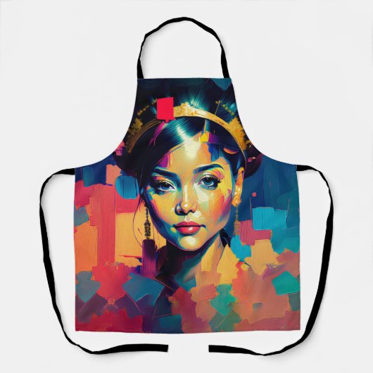 シックな金の箔の女カラフル性インパストオイルペインティング エプロン (正面)