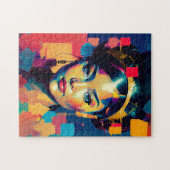 シックな金の箔の女カラフル性インパストオイルペインティング ジグソーパズル (横)