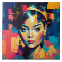 シックな金の箔の女カラフル性インパストオイルペインティング