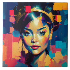 シックな金の箔の女カラフル性インパストオイルペインティング タイル