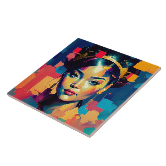 シックな金の箔の女カラフル性インパストオイルペインティング タイル (側面)