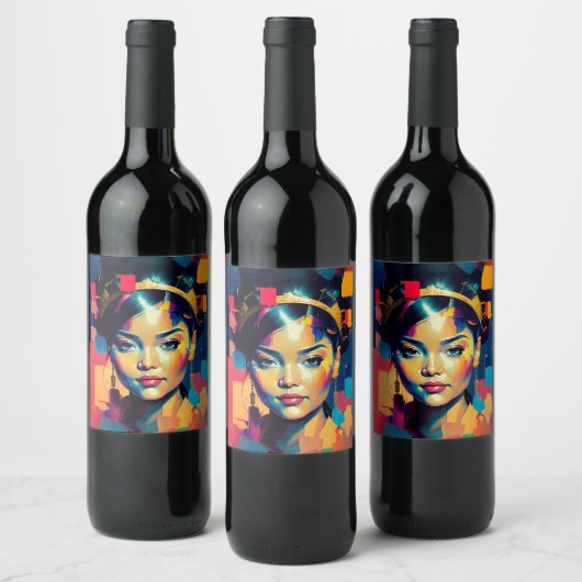 シックな金の箔の女カラフル性インパストオイルペインティング ワインラベル (ボトル)