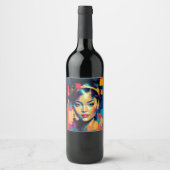 シックな金の箔の女カラフル性インパストオイルペインティング ワインラベル (正面)