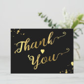シックな金ゴールドおよび黒い書道の結婚式は感謝していしています サンキューカード (スタンド正面)