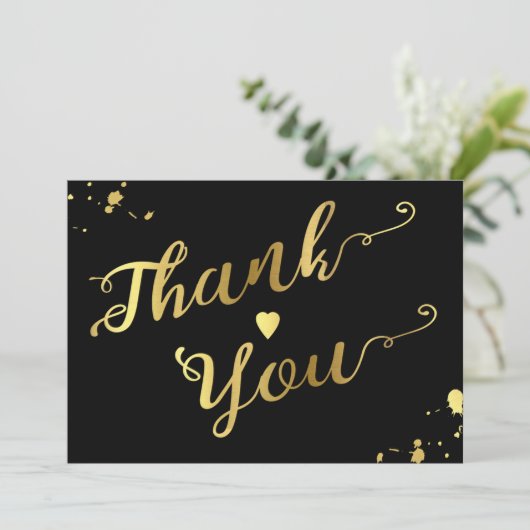 シックな金ゴールドおよび黒い書道の結婚式は感謝していしています サンキューカード (スタンド正面)
