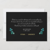シックな金ゴールドおよび黒い書道の結婚式は感謝していしています サンキューカード (裏面)