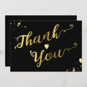 シックな金ゴールドおよび黒い書道の結婚式は感謝していしています サンキューカード (正面/裏面)