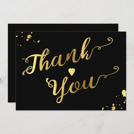 シックな金ゴールドおよび黒い書道の結婚式は感謝していしています サンキューカード (正面/裏面)