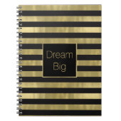 シックな金ゴールドおよび黒のストライプの夢の大きいパーソナライズ ノートブック (正面)