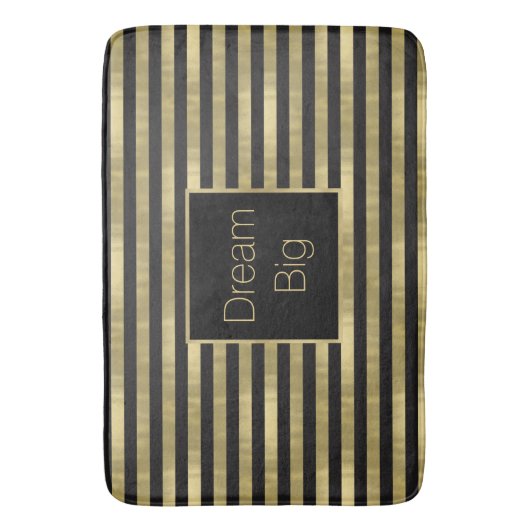 シックな金ゴールドおよび黒のストライプの夢の大きいパーソナライズ バスマット (正面縦)