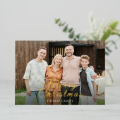 シックな金ゴールドとグリッターメリークリスマスと写真 箔シーズンカード (立ち正面)