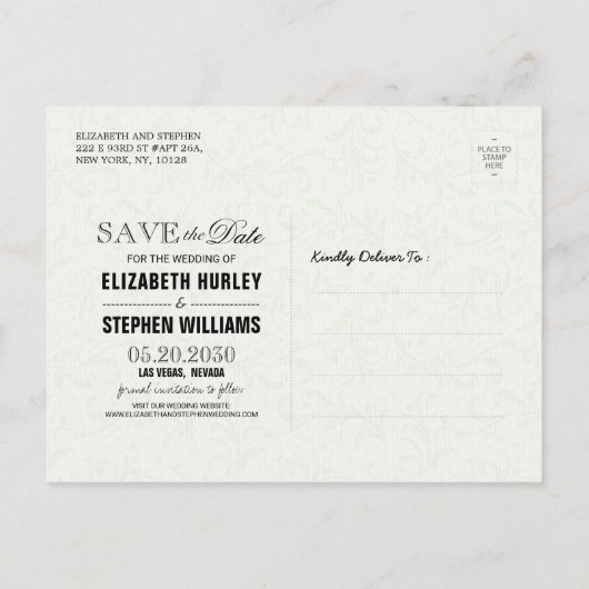 シックな金ゴールドとブラックウェディング日付はがきを保存 案内ポストカード (裏面)