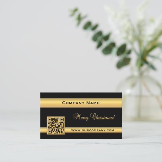 シックな金ゴールドとブラッククリスマス名刺 名刺 (スタンド正面)
