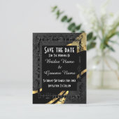 シックな金ゴールドとブラックダマスクは日付を保存 案内ポストカード (スタンド正面)