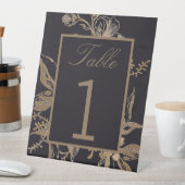 シックな金ゴールドとブラックフェイクメタルフローラ結婚ズテーブル 台座サイン (インサイチュ)