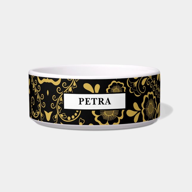 シックな金ゴールドとブラックフローラ ボウル (正面)