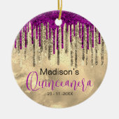 シックな金ゴールドとホットピンクのドリップキンセアニェラ セラミックオーナメント (正面)