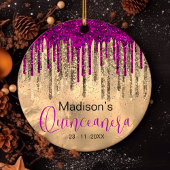 シックな金ゴールドとホットピンクのドリップキンセアニェラ セラミックオーナメント